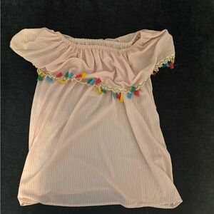 Pink Off-Shoulder Top with Tassels